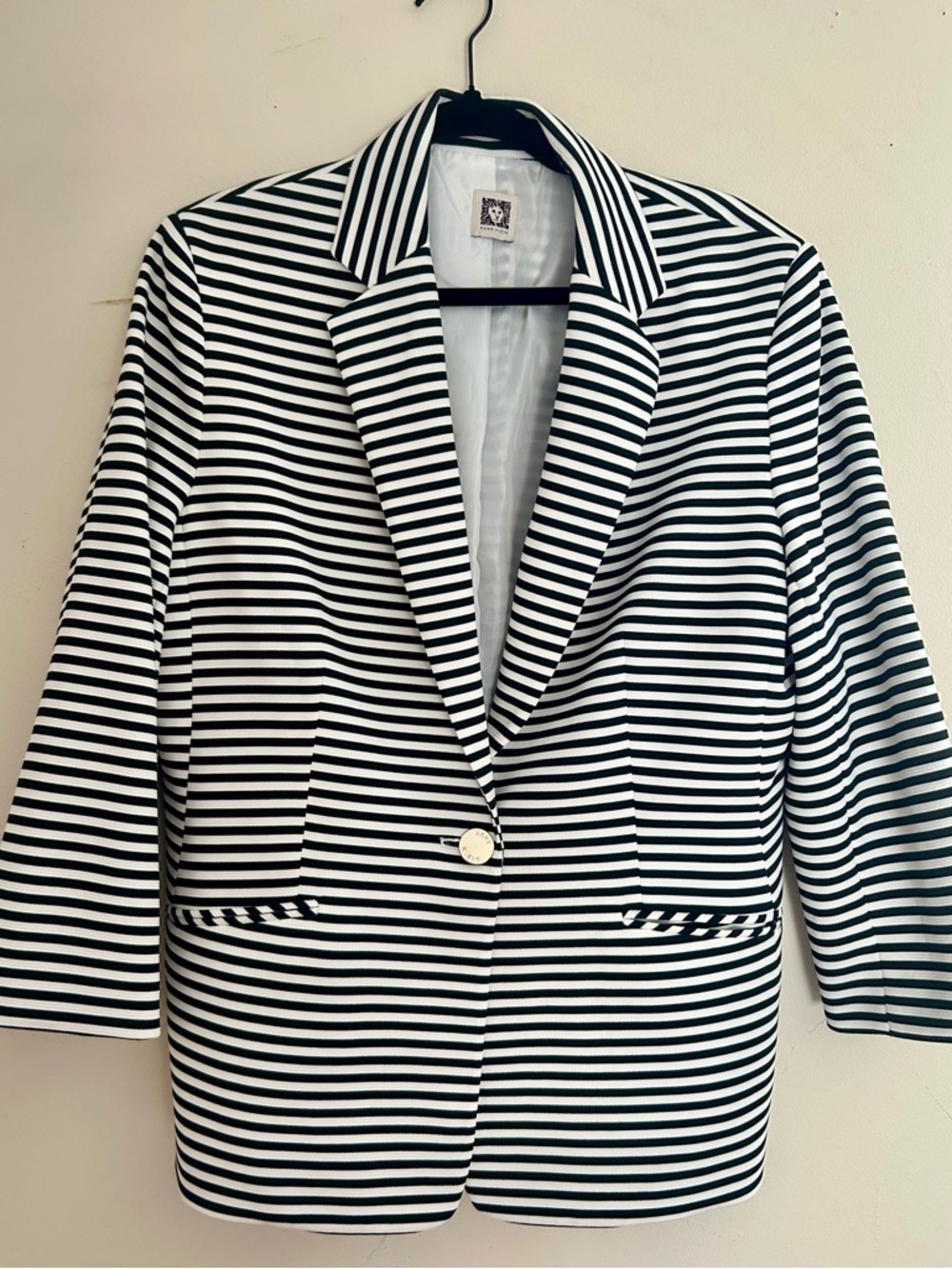 Anne Klein Black and White Striped SIngle Button Blazer - Picture 2 of 5